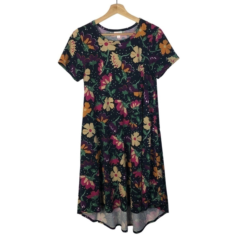 Lularoe Black Multi Floral‎ Short Sleeve Midi Dress S